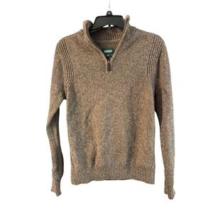 Outdoor Life Mens Small Brown Marl Quarter Zip Mock Neck Textured Knit Sweater
